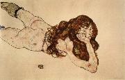 Female Nude Lying on  Her Stomach Egon Schiele